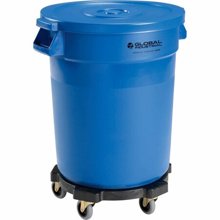 GLOBAL INDUSTRIAL Plastic Trash Can with Lid & Dolly, 20 Gallon Blue 240458BLB